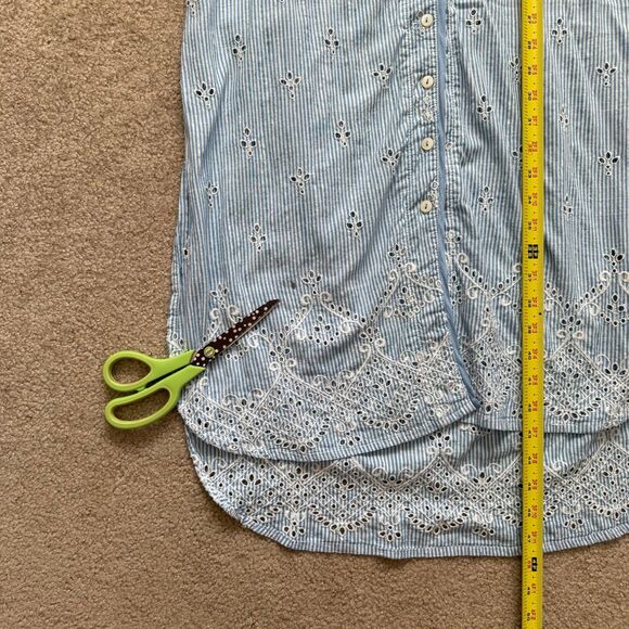 Anthropologie Cezzane Striped Eyelet Dress Loungewear Button Down Shirt Dress XS - Picture 10 of 12